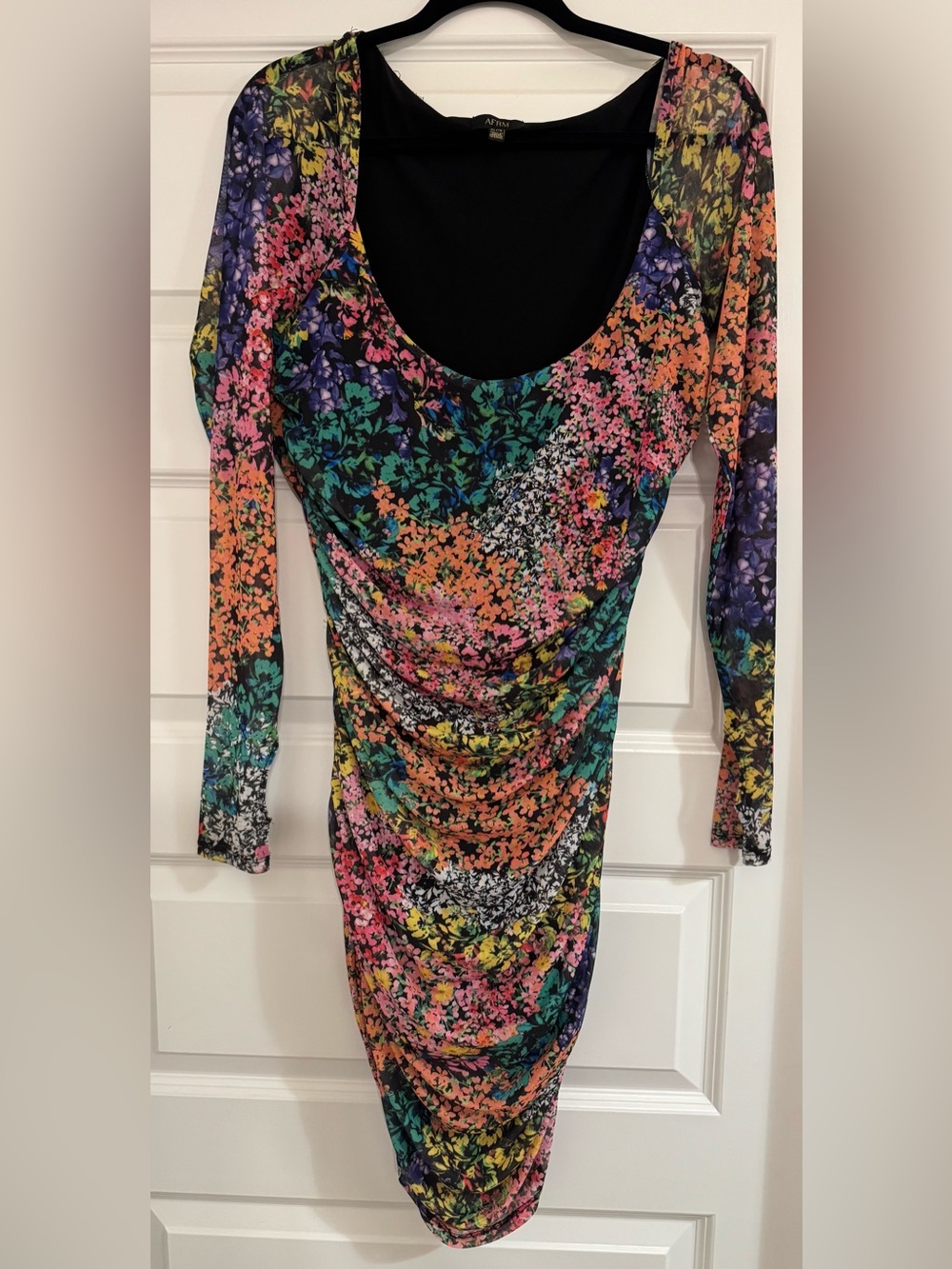 AFRM Multicolor Floral Long Sleeve Ruched Bodycon Dress